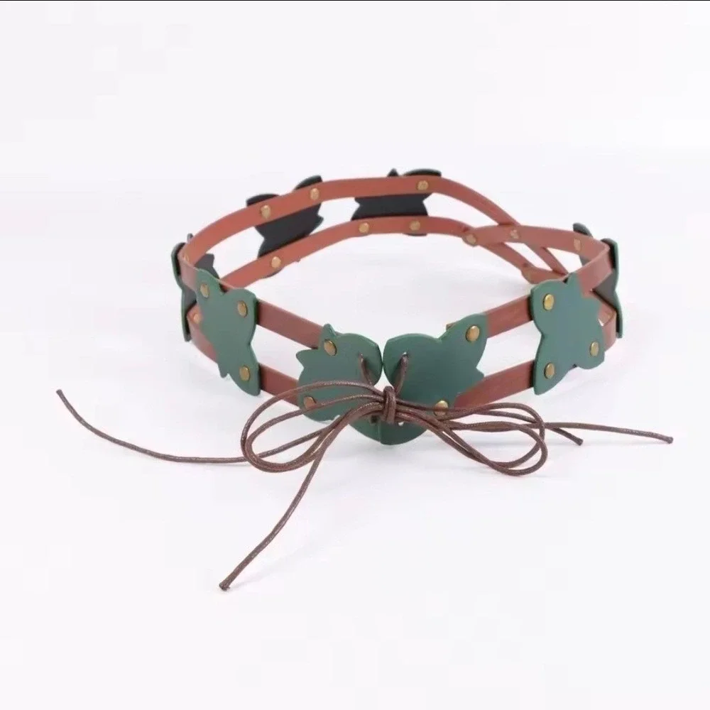 Womens Butterfly Cage Belt Brown Green‎ Faux Leather Lace Up Cincher Fairycore